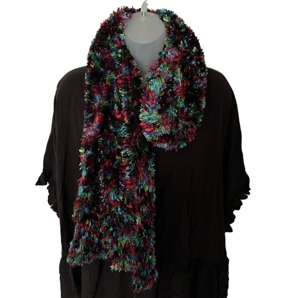 Cejon Shaggy Faux-Fur Scarf Jewel-tone Black Wrap Very Soft 70 Inch - Picture 2 of 7